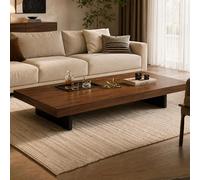 Table basse moderne en bois massif noyer noir, table centrale rectangulaire/carrée à profil bas avec plateau de 5 cm d'épaisseur et pieds réglables, adaptée au salon et au Walnut 100*60cm/39.4*23.6in