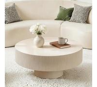 Table Basse Moderne En Bois Pour Salon - Table Basse Tambour Artisanale Avec Base Solide, Petite Table Basse Ronde Cannelée Pour Appartement,Chambre Et Bureau,Montage Facile (Blanc Laiteux 78,5 Cm)