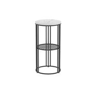 Table basse moderne en marbre avec 2 niveaux de rangement - Table d'appoint ronde compacte pour balcon, magasin de fleurs et hôtel - Noir - 30 cm