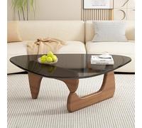 Table basse moderne en verre du milieu du siècle avec base en bois et plateau en verre transparent, idéale pour le salon, le bureau, les petits espaces, design et construction élégants