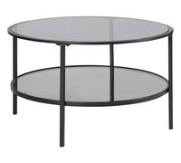 Table Basse Moderne en Verre Trempé 80 cm Tablette en Fer Noire Tellaka
