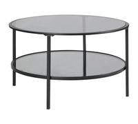 Table Basse Moderne en Verre Trempé 80 cm Tablette en Fer Noire Tellaka