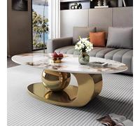 Table Basse Moderne for Salon, Table Centrale Ovale en Marbre avec Base en Métal Doré De Luxe, Table D'appoint for Balcon, Terrasse, Chambre(120x60x40cm)