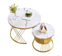 Table basse moderne gigogne, Ensemble de tables basses haute brillance ,Tables gigognes en placage de marbre, Rond, Blanc