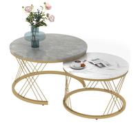 Table basse moderne gigogne, Ensemble de tables basses haute brillance ,Tables gigognes en placage de marbre, Rond, Gris