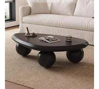 Table basse moderne irrégulière en forme de nuage - Table d'appoint élégante en bois avec 3 pieds sphériques pour salon et chambre à coucher - Design unique à profil bas finition noire