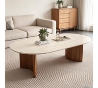 Table Basse Moderne Luxueuse 100% Bois Massif Artisanal Sans Placage | Table basse finition pierre imitation élégante, base bois massif solide(Walnut,47.2x23.6in)