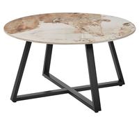 Table Basse Moderne Plateau en Céramique Cadre en Métal Rond Effet Marbre Noir e
