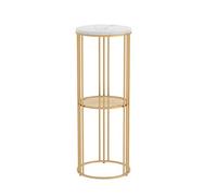 Table basse moderne ronde en marbre de 30 cm - Table d'appoint de rangement à 2 niveaux de rangement - Présentoir compact pour plantes, balcon, salon, hôtel, finition dorée
