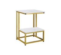 Table basse moderne salon table d'appoint chambre guéridon bout de canapé design structure acier doré plateau étagère aspect marbre blanc Blanc
