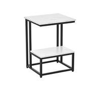 HOMCOM Table Basse Moderne Salon Table d'appoint Chambre guéridon Bout de canapé Design Structure Acier Noir Plateau étagère Aspect marbre Blanc