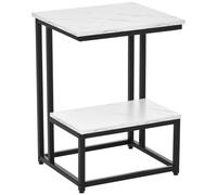 HOMCOM Table Basse Moderne Salon Table d'appoint Chambre guéridon Bout de canapé Design Structure Acier Noir Plateau étagère Aspect marbre Blanc