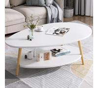Table Basse Moderne, Table avec étagère de Rangement Tables Basses d'appoint Rondes en Bois Table d'extrémité latérale Salon Chambre Bureau,White