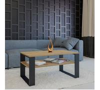 Table basse MODI Artisan Chêne / Noir avec étagère - Table moderne pour salon - Style industriel