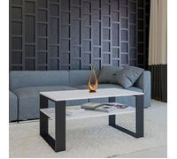 Table basse MODI - Blanc / Noir avec étagère - Table de salon moderne - Style industriel