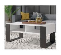 Table basse MODI II - Blanc / Noir avec étagère - Table de salon moderne - Style industriel