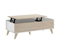 Table basse modulable coloris blanc/naturel - Longueur 99 x Hauteur 41 x Profondeur 60 cm --