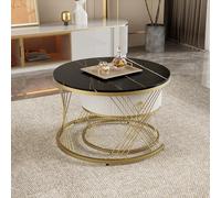 Table Basse modulaire élégante : Aspect marbre, décor doré, Table d'appoint avec tiroirs - Lot de 2