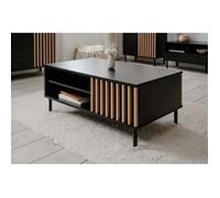 Table basse - MONZA 55A - Noir / Chêne artisan - 1 porte, 2 niches - 110,5 x 47 x 67 cm