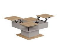 Vicco Table Basse Movira, Beige, 80x45cm | avec compartiments de rangement, avec mécanisme de levage et deux étagères ouvertes