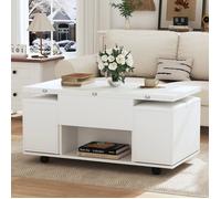 Table Basse Multifonction - AUTREMENT - Relevable - 2 Plateaux Extensibles - Blanc - Grande Capacité