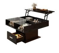 Table basse multifonctionnelle à plateau relevable et finition brillante, avec hauteur réglable et espace de rangement modulable - design moderne pour salons, bureaux et petits appartements.