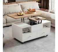 Table Basse Multifonctionnelle Relevable, Une Grande Et Une Petite Table Relevables Hydrauliques, avec Plateau en Noyer Naturel, Grande Capacité, Table De Salle à Manger De Bureau, Table De Loisirs