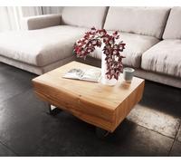 Table-basse New Live-Edge 80x60 cm acacia naturel 2 tiroirs patin inoxydable brossé