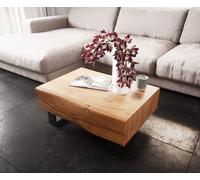 Table-basse New Live-Edge 80x60 cm acacia naturel 2 tiroirs patin métal noir