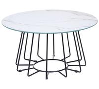 Table Basse Noir et Blanc Effet Marbre en Verre de Sécurité et Métal Salon Berni
