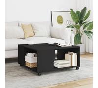 Table basse noire 80 x 80 x 40 cm, en bois avec roulettes et 4 compartiments, espace de rangement moderne pour le salon, stable et facile d'entretien
