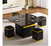 Table basse noire brillante réglable en hauteur - Transformable en table à manger, multifonctionnelle et design pour salon