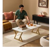 Table basse Nolu 120 x 60 x 46 cm doré / effet marbre, blanc