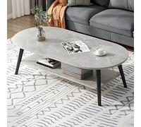 Table basse nordique en bois gris avec étagère - Table d'appoint basse ronde élégante pour appartement salon - 100,3 x 48,3 x 41,9 cm (L x l x H) - Design créatif et solution peu encombrante