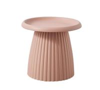Table basse nordique moderne ronde en plastique - 50,8 cm rose avec piédestal nervuré, petite table d'appoint de balcon élégante pour salon et jardin