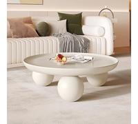 Table Basse Nuage en Blanc Crème avec Base à Boule Triangulaire, Design Moderne Ronde pour Salon, Chambre à Coucher et Salle à Manger