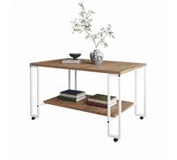 Table basse NURY bois clair structure blanche avec rangement roulettes table de salon moderne 100x60