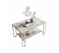 Table basse NURY effet marbre blanc structure blanche avec tablette roulettes table salon moderne