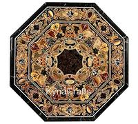 Table basse octogonale en marbre avec incrustations d'art antique 76,2 x 76,2 cm en marbre noir pour ajouter un look royal et antique à votre style de vie