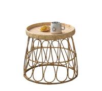 Table basse ottomane moderne en bois avec support de rangement au centre, table d'appoint de ferme au design du milieu du siècle en rotin for le salon, table d'appoint ronde for canapé et décoration d