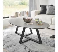 Table basse ovale 120x70x35 cm en céramique gris et pied noir