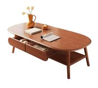 Table Basse Ovale avec Tiroir de Rangement Style Médiéval Bois Massif Coffee Table Rangement Double Niveau Pieds Robustes Coins Arrondis Tables Centrale pour Salon, Bureau(Red,120 * 60 * 45cm)
