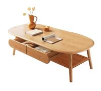 Table Basse Ovale avec Tiroir de Rangement Style Médiéval Bois Massif Coffee Table Rangement Double Niveau Pieds Robustes Coins Arrondis Tables Centrale pour Salon, Bureau(Brass,100 * 55 * 45cm)