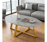 Table basse ovale compacte, style moderne, base en forme de croix, plateau en marbre, parfaite pour les petits appartements, adaptée aux salo Gray desktop with gold legs 120*60*45cm/47.2*23.6*17.7 in