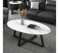 Table basse ovale compacte, style moderne, base en forme de croix, plateau en marbre, parfaite pour les petits appartements, adaptée aux sa White desktop with black legs 100*50*45cm/39.4*19.7*17.7 in