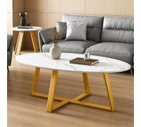 Table basse ovale compacte, style moderne, base en forme de croix, plateau en marbre, parfaite pour les petits appartements, adaptée aux sal White desktop with gold legs 100*50*45cm/39.4*19.7*17.7 in