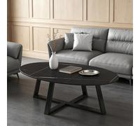 Table basse ovale compacte, style moderne, base en forme de croix, plateau en marbre, parfaite pour les petits appartements, adaptée aux sa Black desktop with black legs 100*50*45cm/39.4*19.7*17.7 in