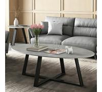 Table basse ovale compacte, style moderne, base en forme de croix, plateau en marbre, parfaite pour les petits appartements, adaptée aux sal Gray desktop with black legs 100*50*45cm/39.4*19.7*17.7 in