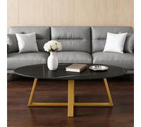 Table basse ovale compacte, style moderne, base en forme de croix, plateau en marbre, parfaite pour les petits appartements, adaptée aux sal Black desktop with gold legs 100*50*45cm/39.4*19.7*17.7 in
