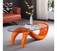 Table basse ovale contemporaine en verre, design abstrait avec dessus transparent pour salon, table d'appoint ou table d'appoint moderne du milieu du siècle